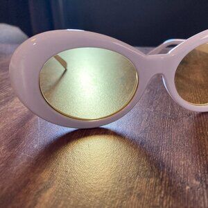 NWOT Unbranded Women's Oval White Cat Eye Cobain Style Sunglasses, Yellow Lenses